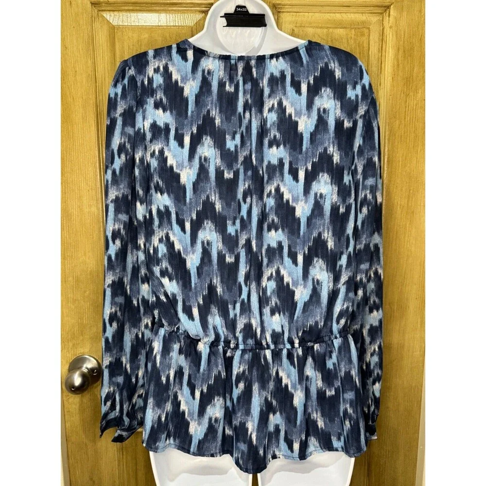 Michael Kors Women's Multicolor Geometric Long Sleeve Blue Shirt Top Size S